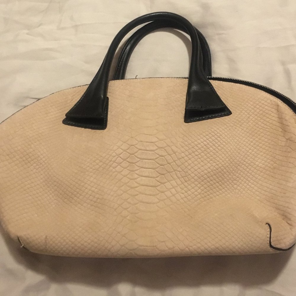 pink snakeskin suede purse